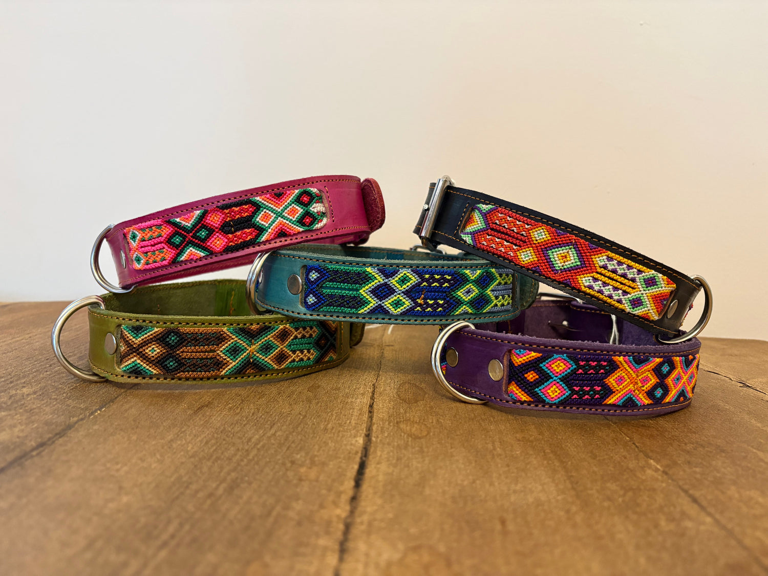 soft leather mexican dog collar stack