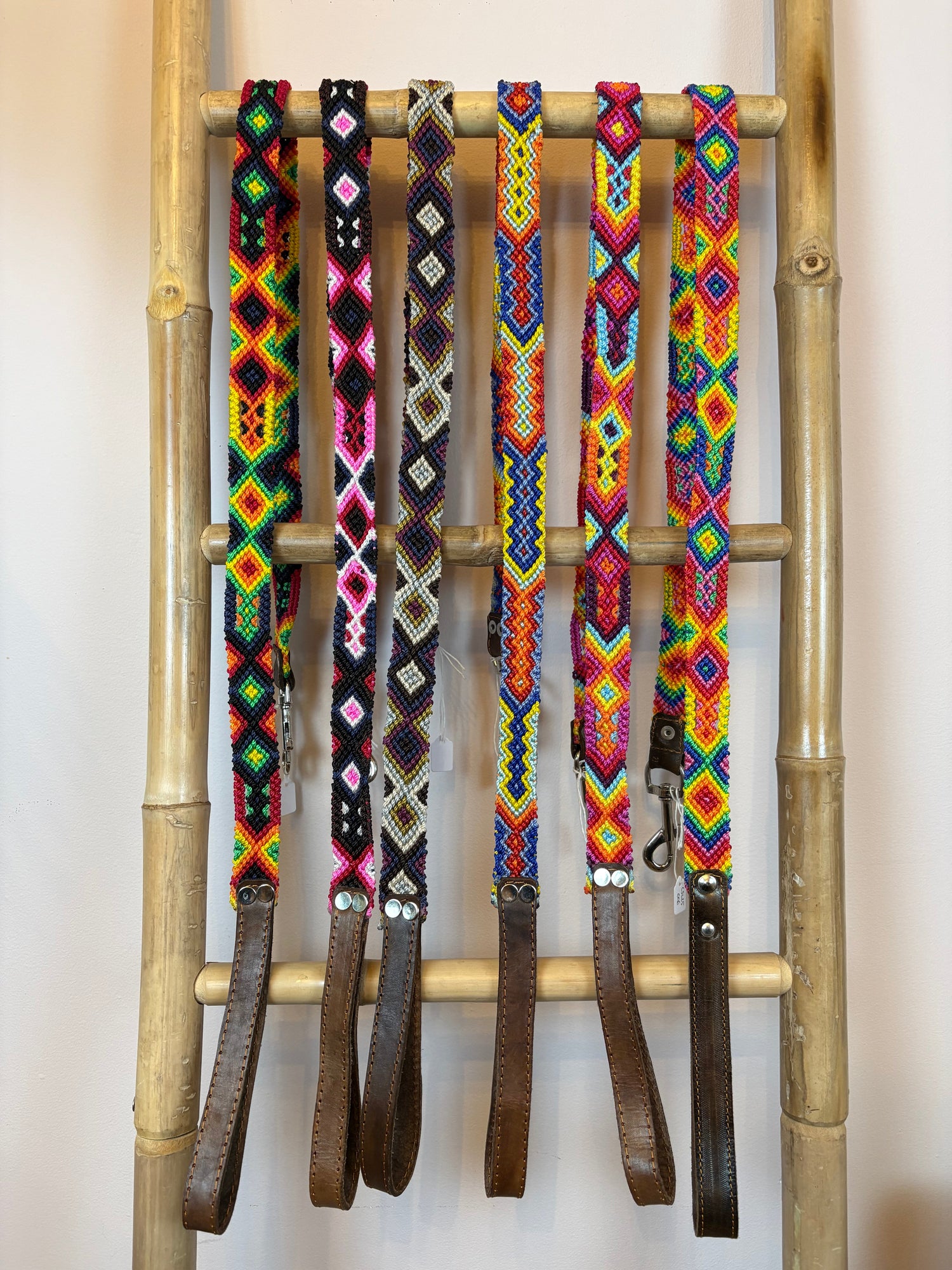 handwoven mexican dog lead display